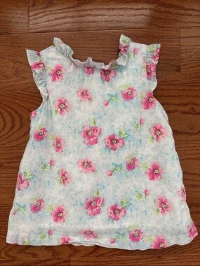 NWOT Janie and Jack Floral Ruffle Sleeve Top - White, Pink, Blue - 6